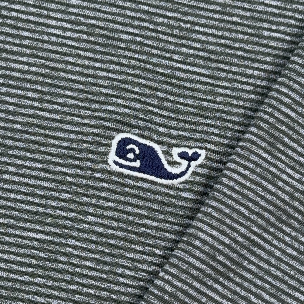 Vineyard Vines Polo Shirt Men Large Gray Striped Performance Wicking Golf Whale - Picture 3 of 8